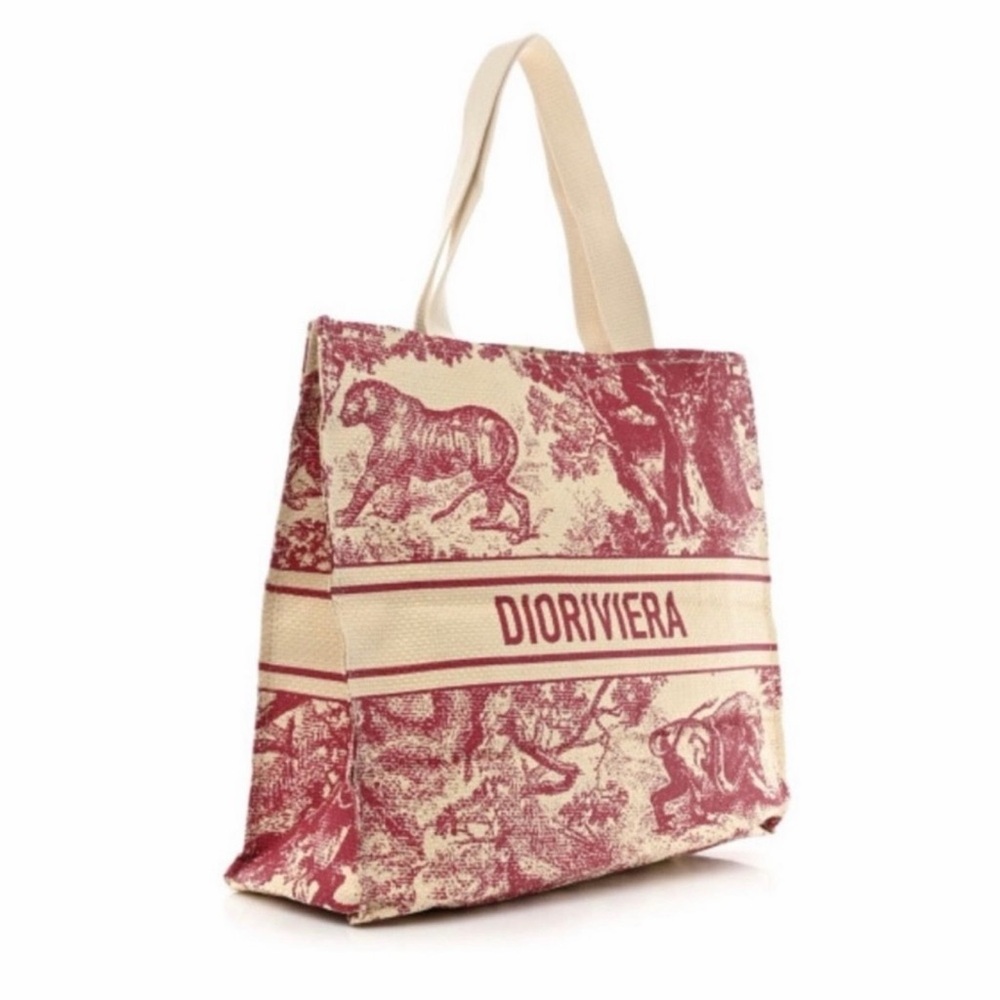 Christian Dior Toile de Jouy Canvas Tote in Red and Cream GWP - Picture 2 of 3